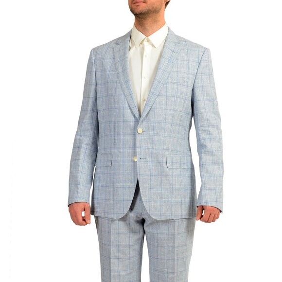 Hugo Boss Men's "Huge6/Genius5" Slim Fit Plaid Wool Linen Suit US 44R IT 54R - Picture 1 of 13